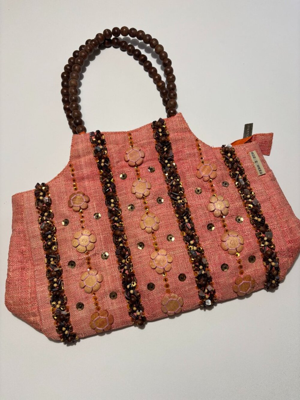 Sun N' Sand Coral Straw / Jute Beaded Beach Bag